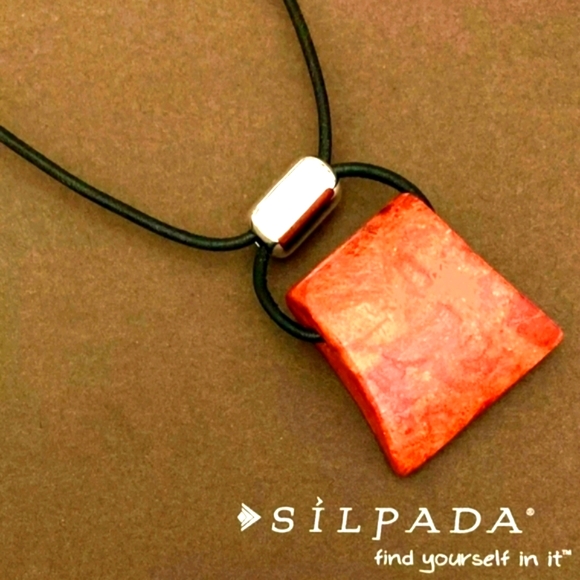 Silpada Jewelry - SILPADA NOS .925 Silver 'Cardinal Rule' Coral Pendant On Black Leather Slide,17"